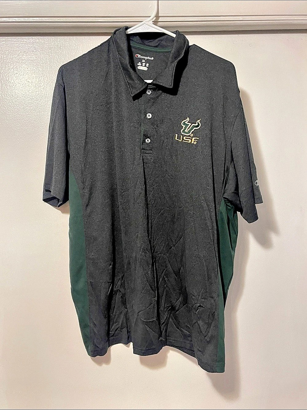 Champion Men's USF Embroidered Polo Black & Green Size XL